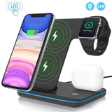 FDGAO Wireless Charger Stand 3 in 1 Qi 15W Fast Charging Dock Station