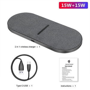 2 in 1 30W Dual Seat Qi Wireless Charger